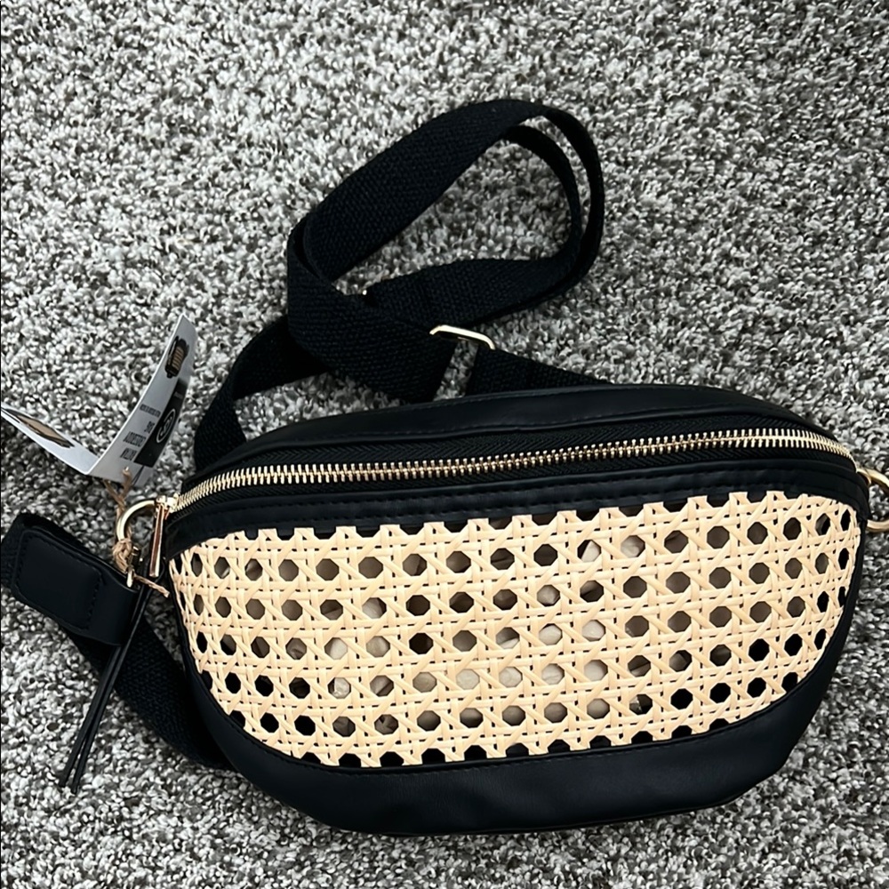 Black and Tan Woven Crossbody Bag